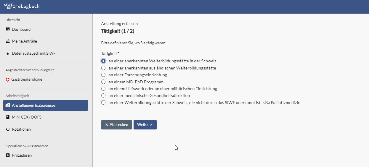 Anleitung, Anstellung, Weiterbildungsstätte