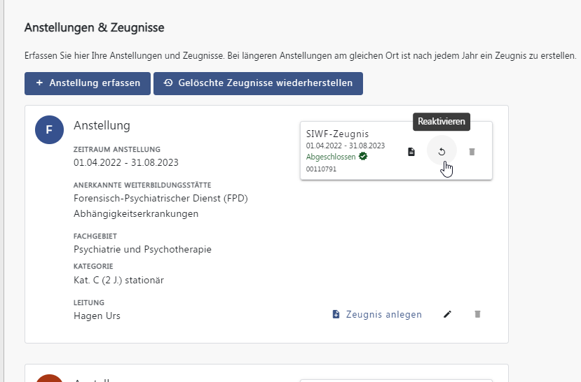 Anleitung, Anstellung, Zeugnis reaktivieren