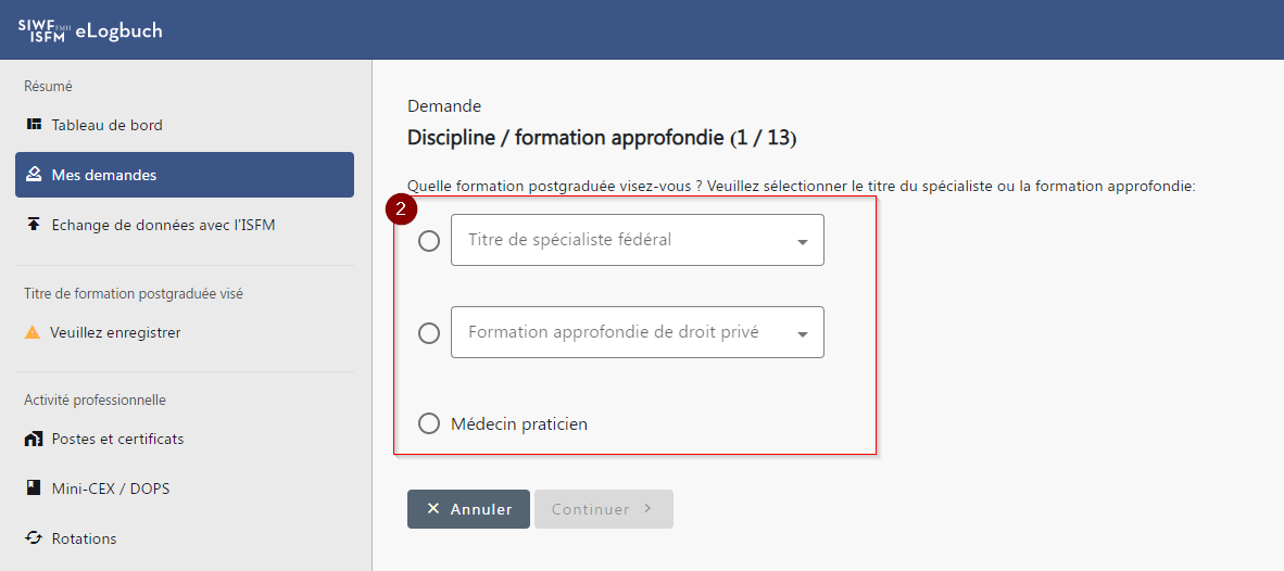 Mode d'emploi, demande, choix du titre de formation