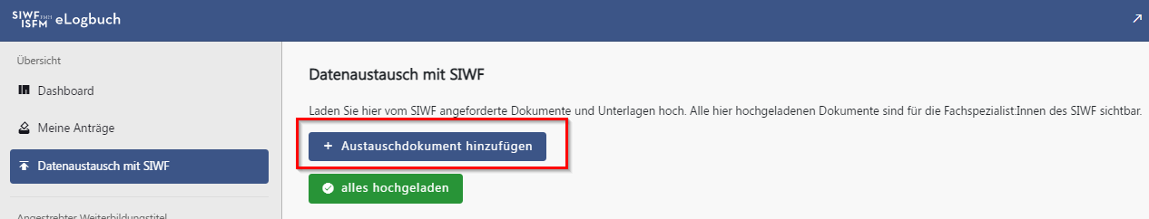 FAQ, Datenaustausch, Austauschdokument hinzufügen