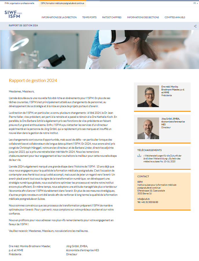 Rapport de gestion de l'ISFM 2024